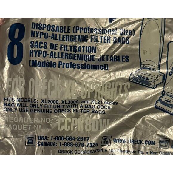 Oreck Upright XL Type CC Vacuum Cleaner Hypo Allergenic Bags (4) CCPK8DW Carpet - Picture 4 of 4